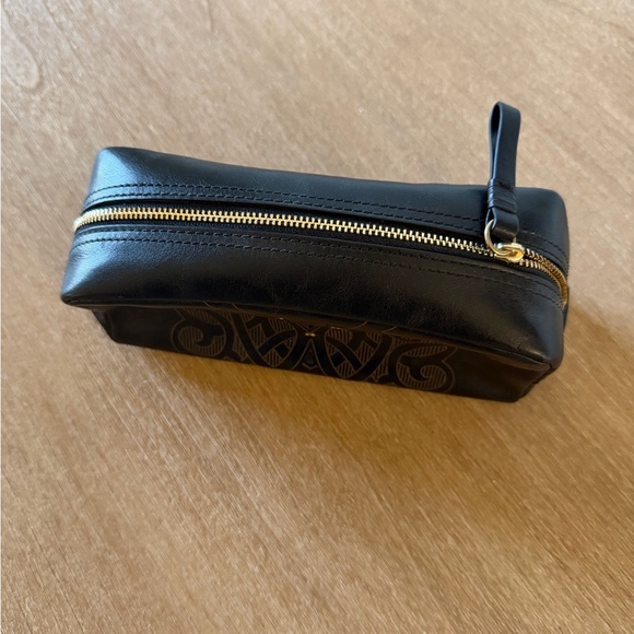 Cole Haan Small Black Leather Makeup Bag with Embossed Design - Picture 2 of 6